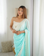 Beauteous Aqua Color Georgette Fabric Casual Saree