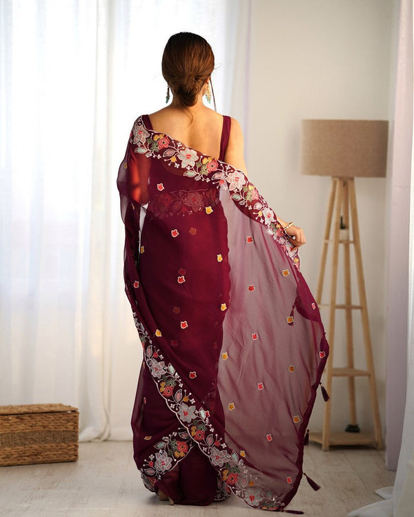 Beauteous Maroon Color Georgette Fabric Partywear Saree