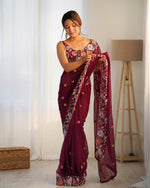 Beauteous Maroon Color Georgette Fabric Partywear Saree