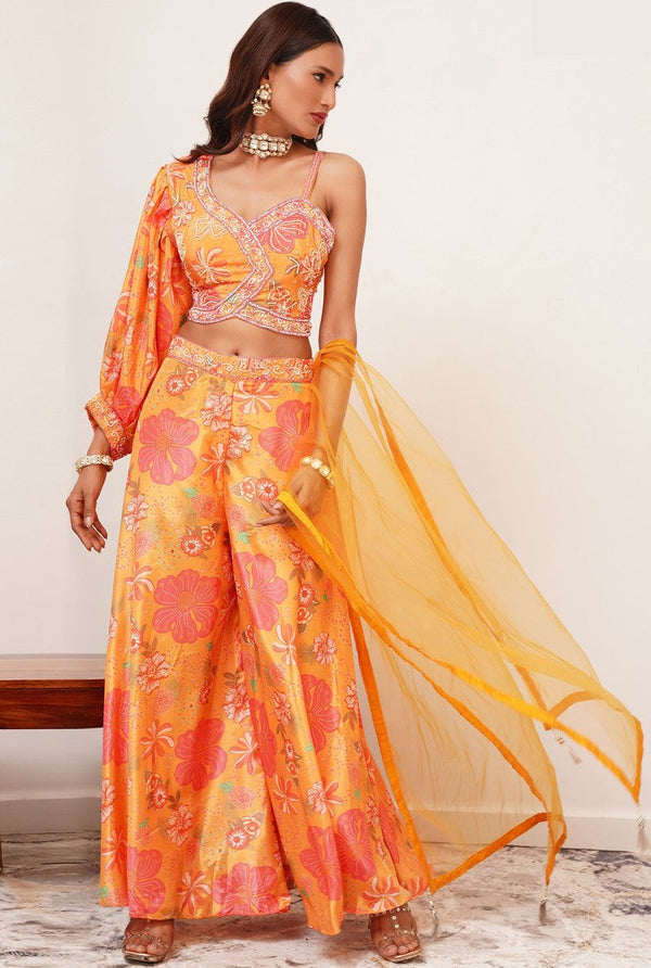 Amazing Orange Color Chinon Fabric Cord Set