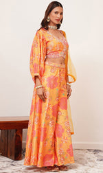 Amazing Orange Color Chinon Fabric Cord Set