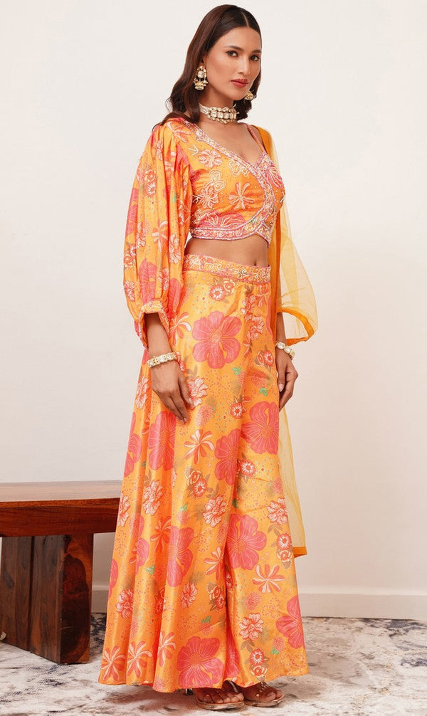 Amazing Orange Color Chinon Fabric Cord Set