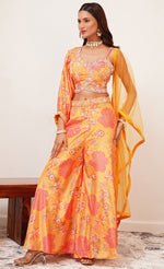 Amazing Orange Color Chinon Fabric Cord Set