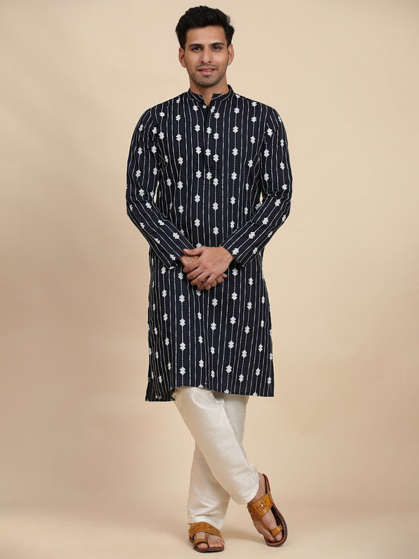 Amazing Navy Blue Color Viscose Fabric Kurta Pajama