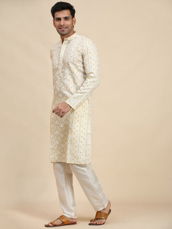 Amazing Cream Color Viscose Fabric Kurta Pajama