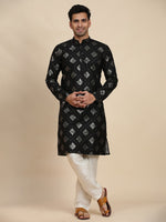 Amazing Black Color Viscose Fabric Kurta Pajama