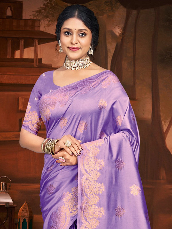 Grand Purple Color Silk Fabric Partywear Saree