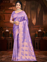 Grand Purple Color Silk Fabric Partywear Saree