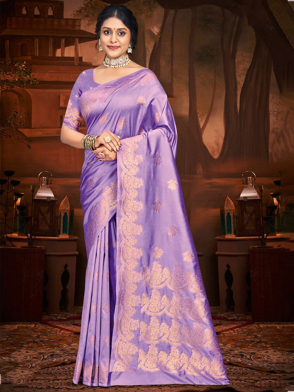 Grand Purple Color Silk Fabric Partywear Saree