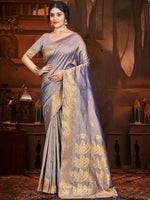 Grand Grey Color Silk Fabric Partywear Saree