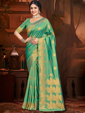 Grand Green Color Silk Fabric Partywear Saree