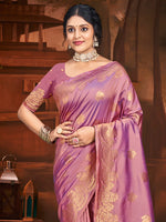 Grand Pink Color Silk Fabric Partywear Saree