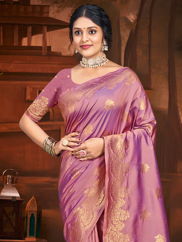 Grand Pink Color Silk Fabric Partywear Saree