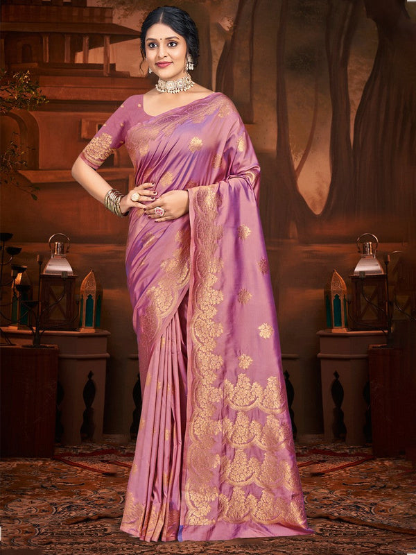 Grand Pink Color Silk Fabric Partywear Saree