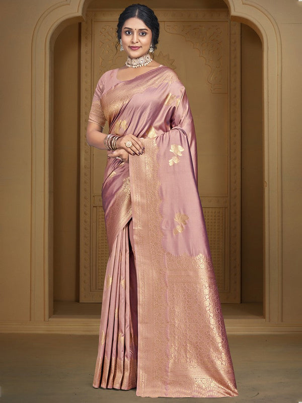 Grand Pink Color Silk Fabric Partywear Saree