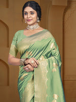 Grand Green Color Silk Fabric Partywear Saree