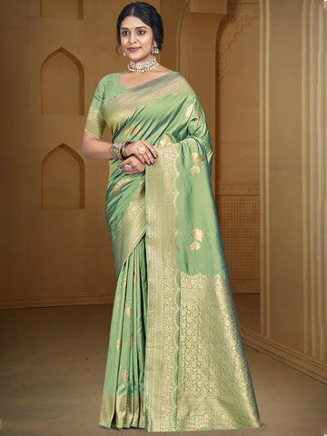 Grand Green Color Silk Fabric Partywear Saree