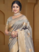 Grand Grey Color Silk Fabric Partywear Saree