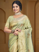 Grand Green Color Silk Fabric Partywear Saree