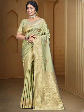 Grand Green Color Silk Fabric Partywear Saree