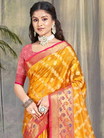 Grand Yellow Color Silk Fabric Partywear Saree