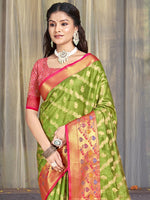 Grand Green Color Silk Fabric Partywear Saree