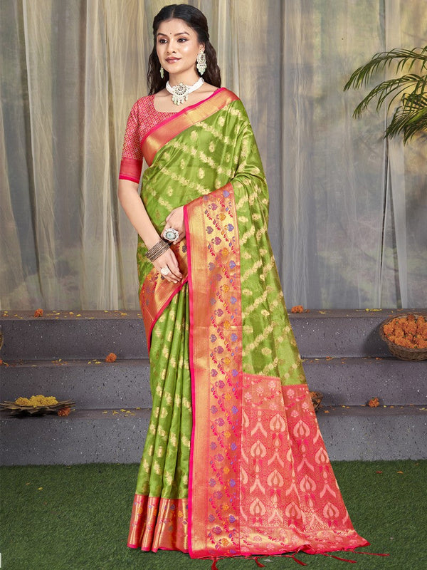 Grand Green Color Silk Fabric Partywear Saree