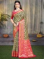 Grand Grey Color Silk Fabric Partywear Saree