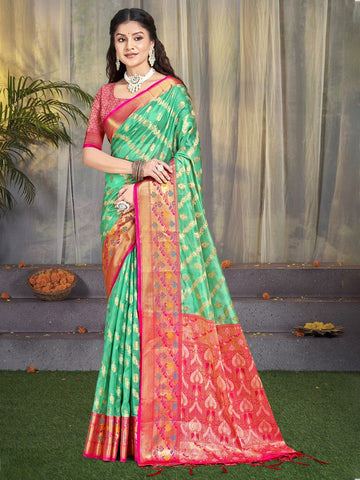 Grand Green Color Silk Fabric Partywear Saree