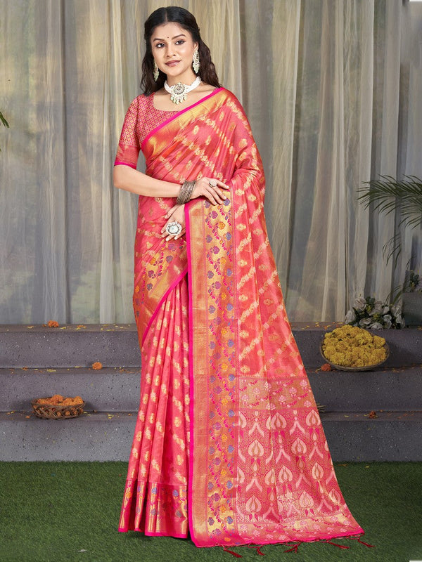 Grand Red Color Silk Fabric Partywear Saree