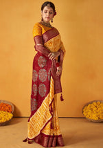 Grand Yellow Color Tussar Fabric Casual Saree