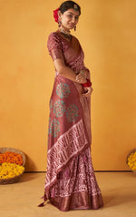 Grand Pink Color Tussar Fabric Casual Saree