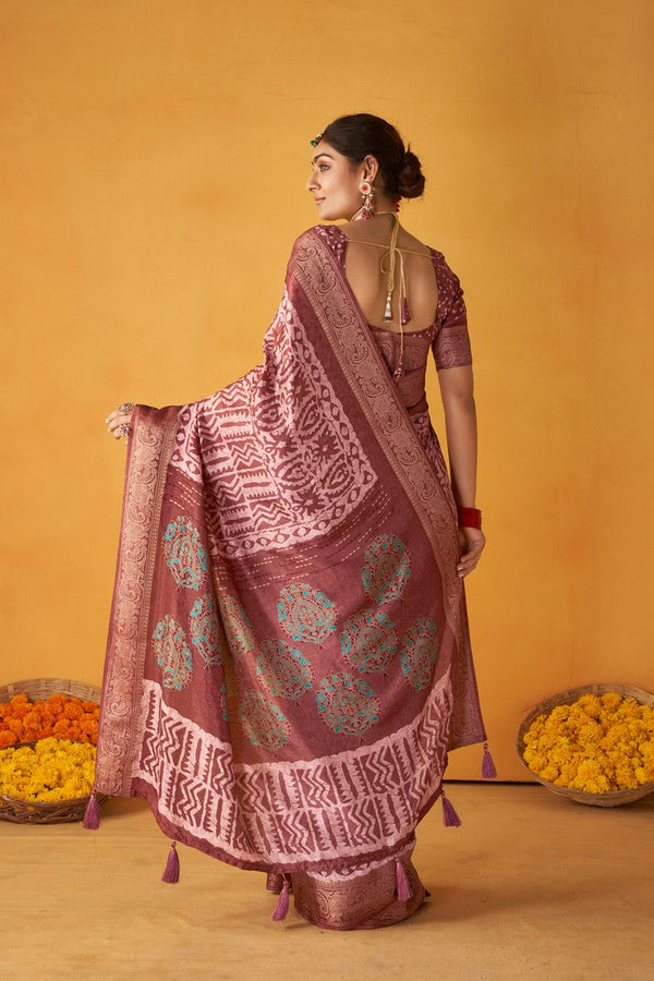 Grand Pink Color Tussar Fabric Casual Saree