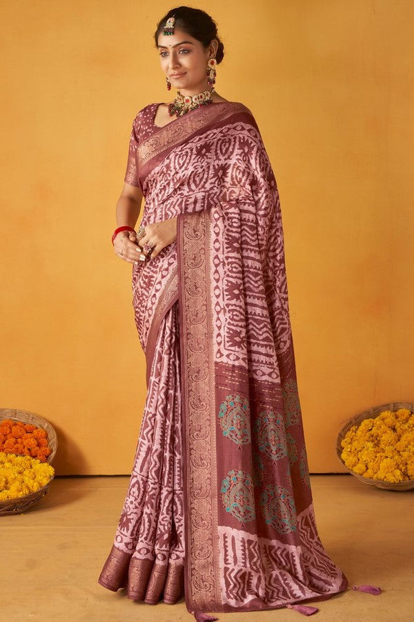 Grand Pink Color Tussar Fabric Casual Saree