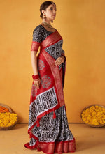 Grand Black Color Tussar Fabric Casual Saree