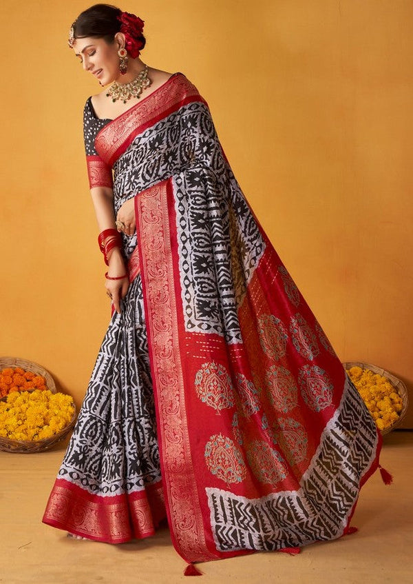 Grand Black Color Tussar Fabric Casual Saree