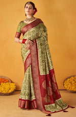 Grand Green Color Tussar Fabric Casual Saree