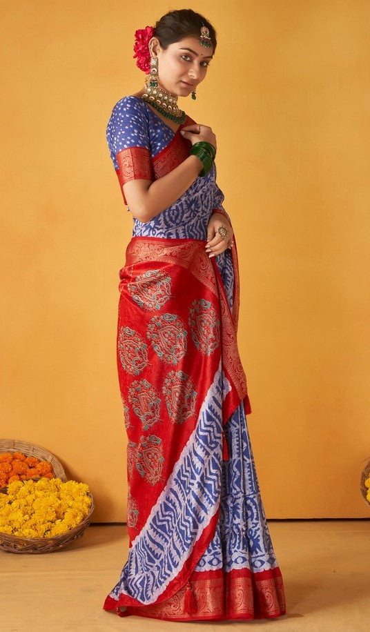 Grand Blue  Color Tussar Fabric Casual Saree