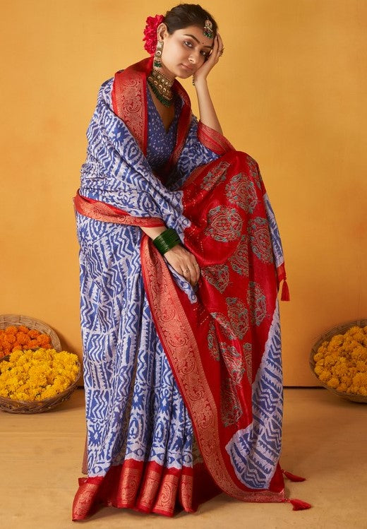 Grand Blue  Color Tussar Fabric Casual Saree