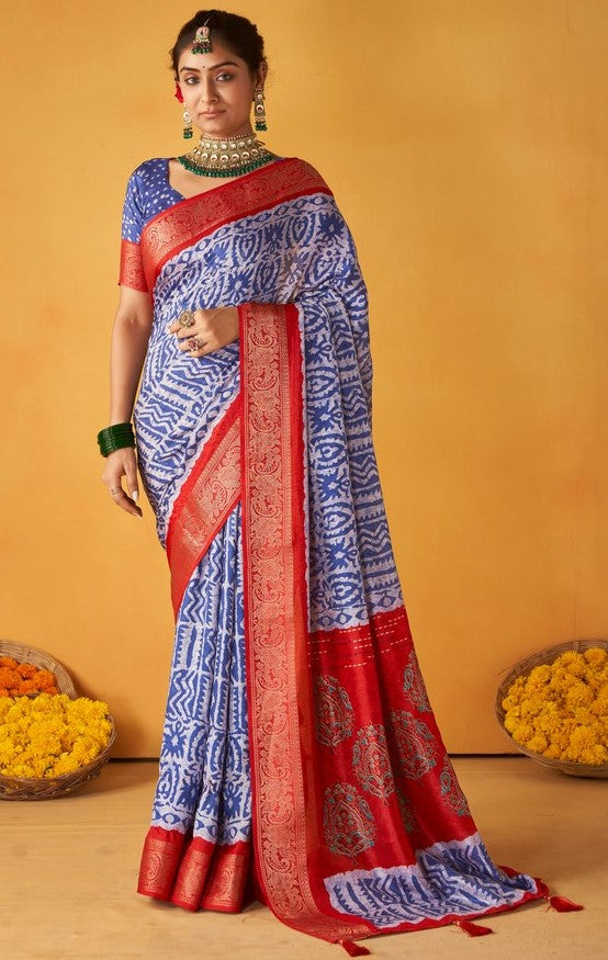 Grand Blue  Color Tussar Fabric Casual Saree