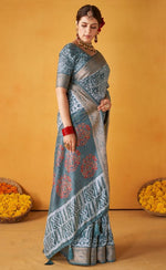 Grand Grey Color Tussar Fabric Casual Saree