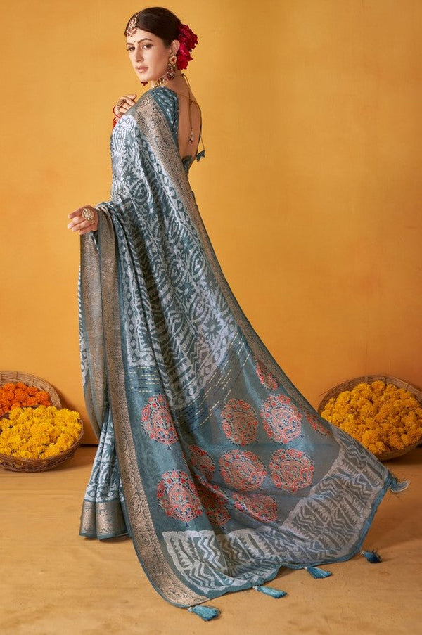 Grand Grey Color Tussar Fabric Casual Saree