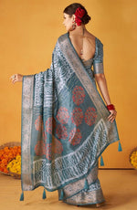 Grand Grey Color Tussar Fabric Casual Saree