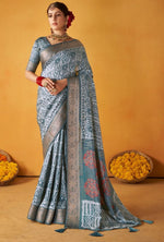 Grand Grey Color Tussar Fabric Casual Saree