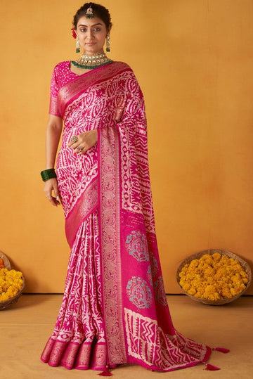 Grand Pink Color Tussar Fabric Casual Saree