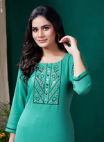 Lovely Green Color Rayon Fabric Casual Kurti With Bottom