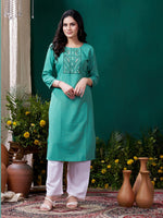 Lovely Green Color Rayon Fabric Casual Kurti With Bottom