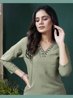 Lovely Green Color Rayon Fabric Casual Kurti With Bottom