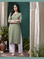 Lovely Green Color Rayon Fabric Casual Kurti With Bottom