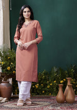 Lovely Orange Color Rayon Fabric Casual Kurti With Bottom